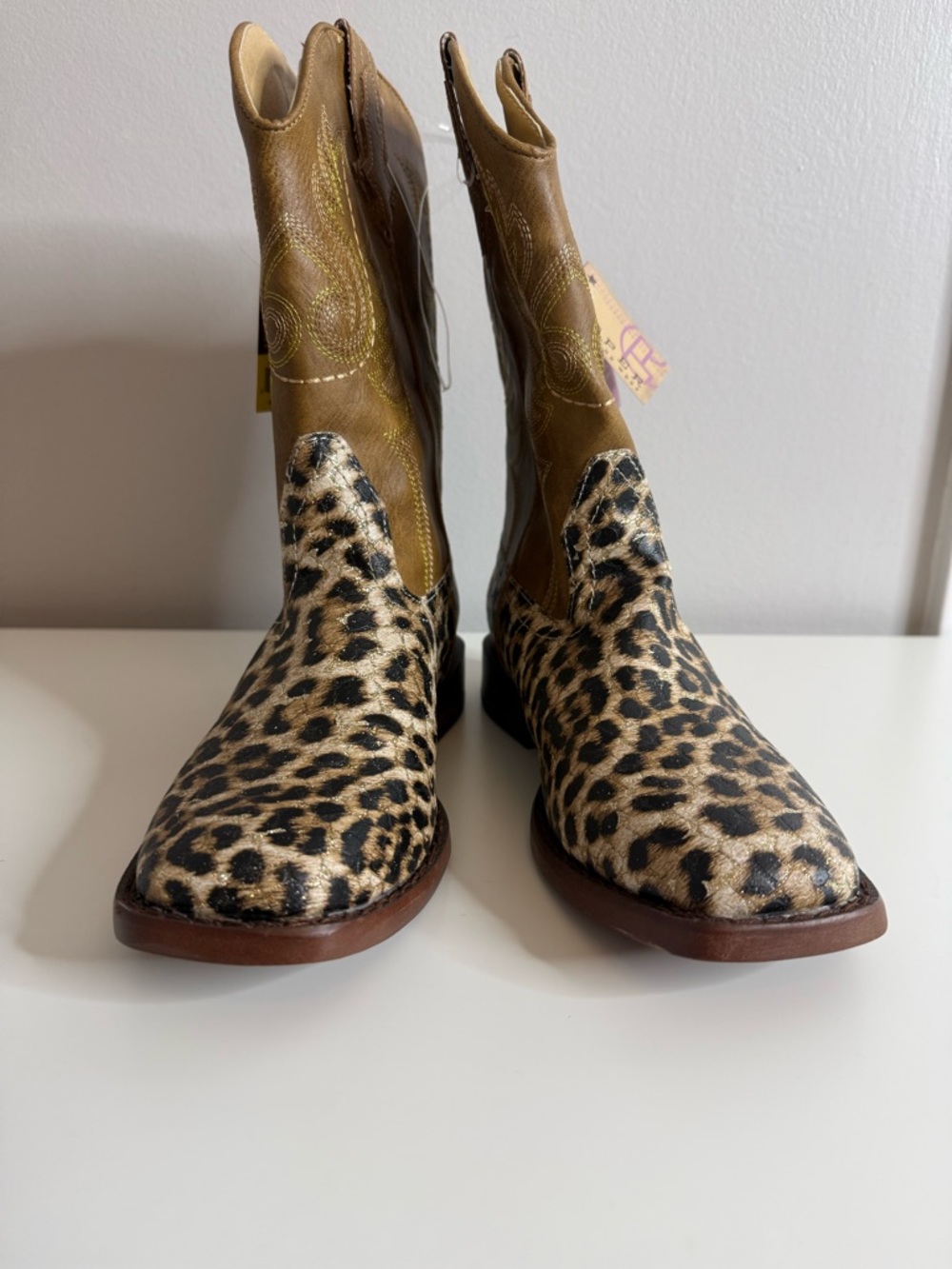 ROPER GIRLS' GLITTER LEOPARD PRINT WESTERN BOOTS - BROAD SQUARE TOE size 4 NWT - Picture 5 of 7